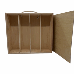 An image of 4 Bottle Wooden Box with Sliding Lid4 Bottle Wooden Box with Sliding Lid